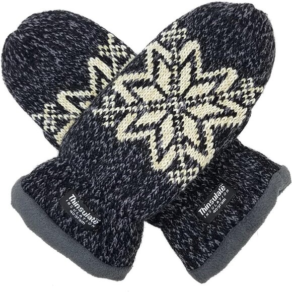 Accessories - Women Snowflake Knit Mittens with Warm Thinsulate Fleece Lining